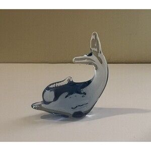 Vintage Hand Blown Dolphin Figurine Art Glass Blue Paperweight 3.5" L x 3.75" H